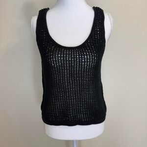 Future Collective Black Open Knit Crochet Tank Top Women's Sz L